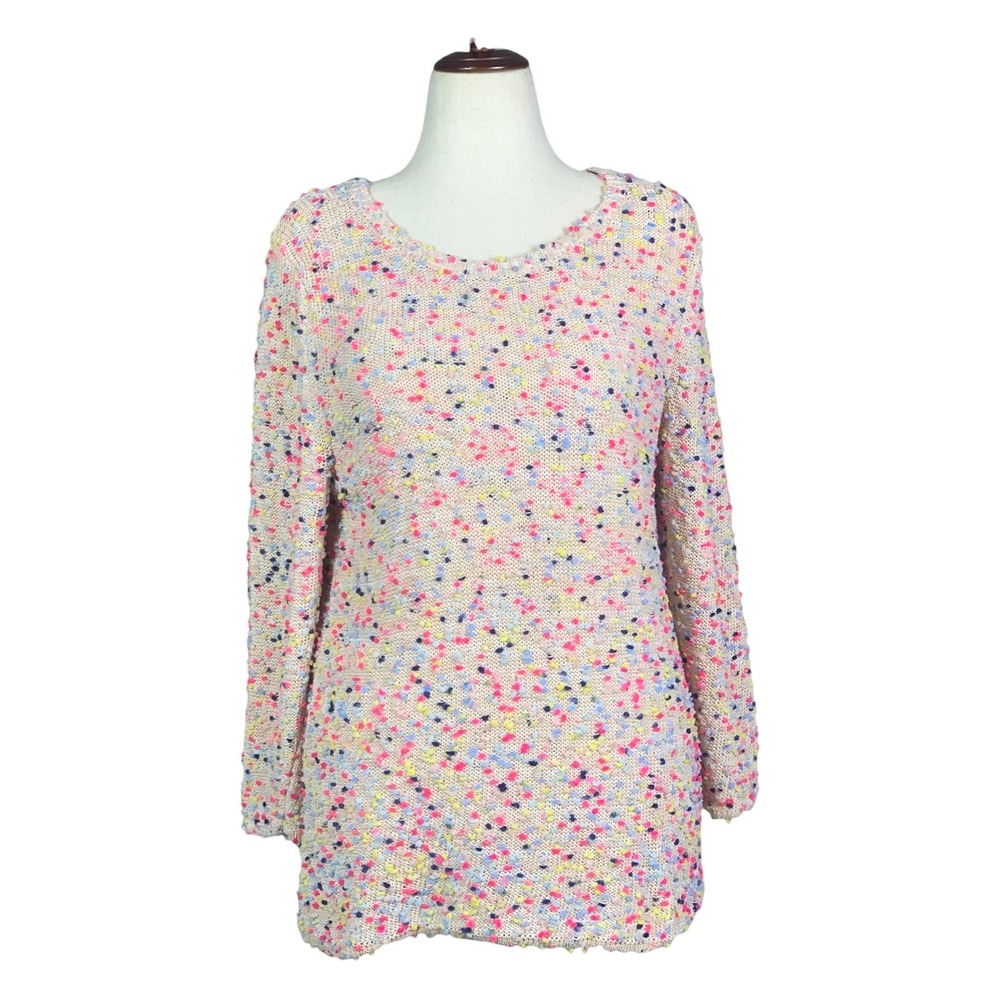 Cable & Gauge Womens Large Confetti Popcorn Knit Sweater Multicolor Cream L